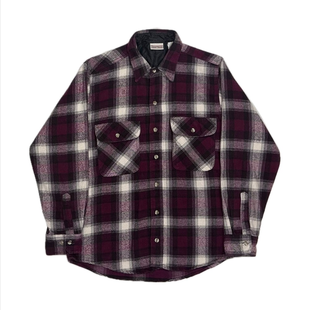 Vtg Field & Stream Made USA burgundy white plaid heavy flannel shirt mens medium